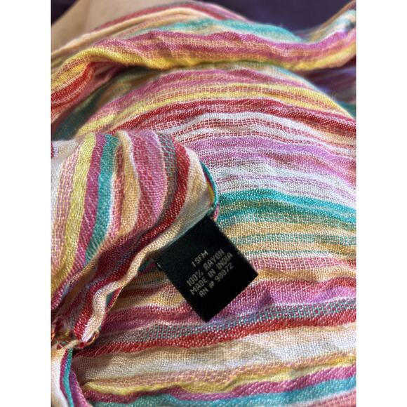 Cejon Scarf Wrap Shawl Multicolor Stripes 100% Rayon Fringe Rectangle India - Picture 8 of 8